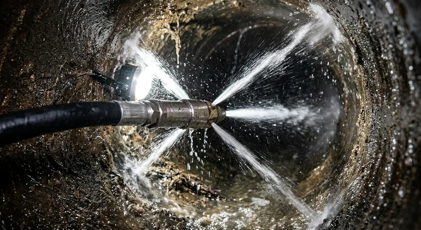 High-pressure hydro jetting nozzle cleaning sewer pipe for Storm Drain Cleaning in Parma